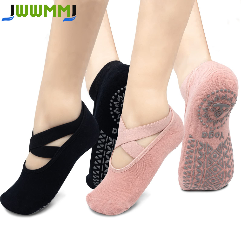 Pilates Yoga Ballet - ถุงเท้าโยคะสำหรับผู้หญิง 1 คู่ พร้อมแผ่นกันลื่นและสายรัด เหมาะสำหรับพิลาทิส เพียวบาร์เร่