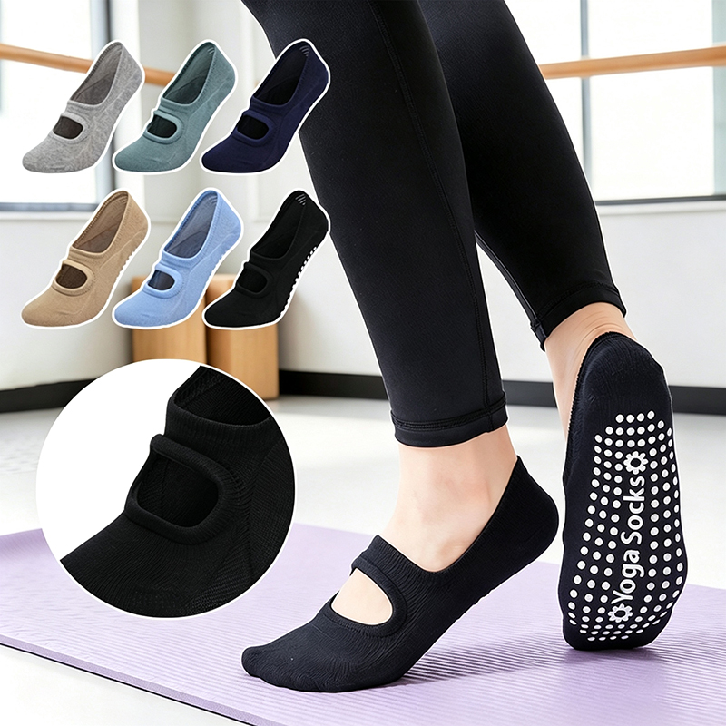 Pilates Yoga Ballet - ถุงเท้าโยคะกันลื่นสำหรับผู้หญิง แบบเปิดหลัง ไซส์ใหญ่ ระบายอากาศได้ดี ถุงเท้าพิลาทิสผ้าฝ้าย สำหรับออกกำลังกาย