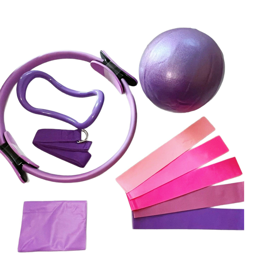 Pilates Yoga Ball Workout - ชุดอุปกรณ์ออกกำลังกายที่บ้าน 5 ชิ้น พร้อมโลโก้สั่งทำพิเศษ ประกอบด้วย ลูกบอลพิลาทิสทรงกลมขนาด